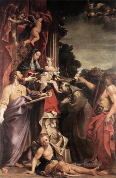 アンニーバレ・カラッチ Painting - マドンナが聖マシュー・バロックとともに即位 アンニバレ・カラッチ